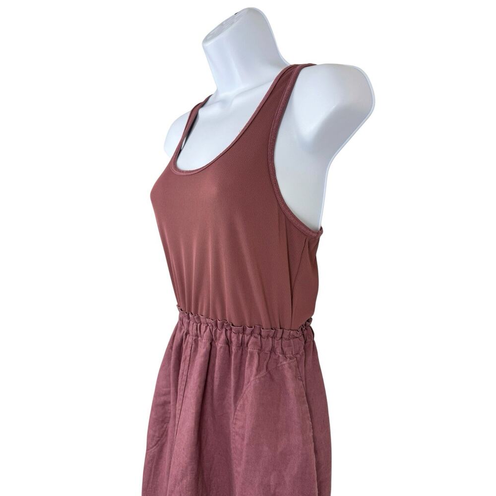 Athleta Dress Womens Extra Small Baja Midi Burgundy Linen Racerback Tank Pockets - Picture 7 of 12